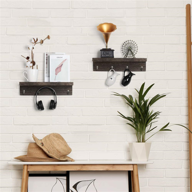 Solid Wood Wall Organizer with Key Hooks