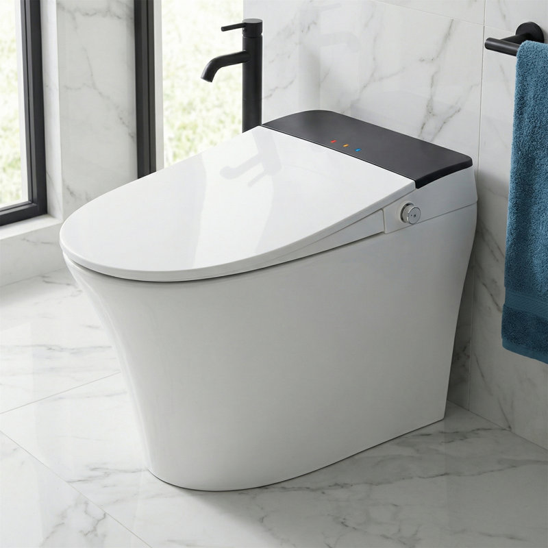 Heated Seat Smart Toilet, One Piece Automatic Flush Toilet with Foot Sensor, Tankless, Soft Close Cover