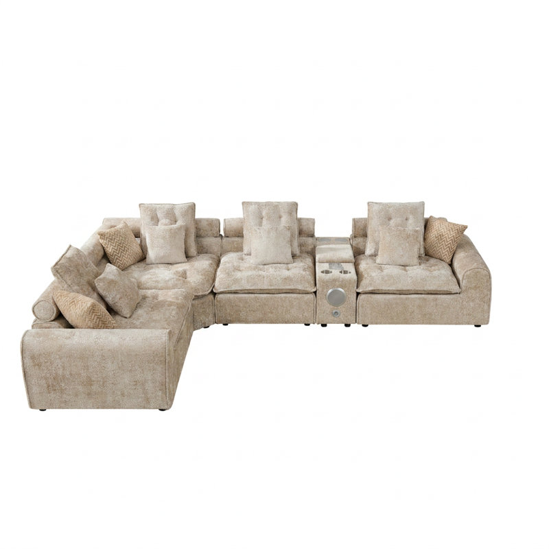 Canapé modulaire surdimensionné en L à siège profond 137,7 po avec coussins décoratifs, Chameau