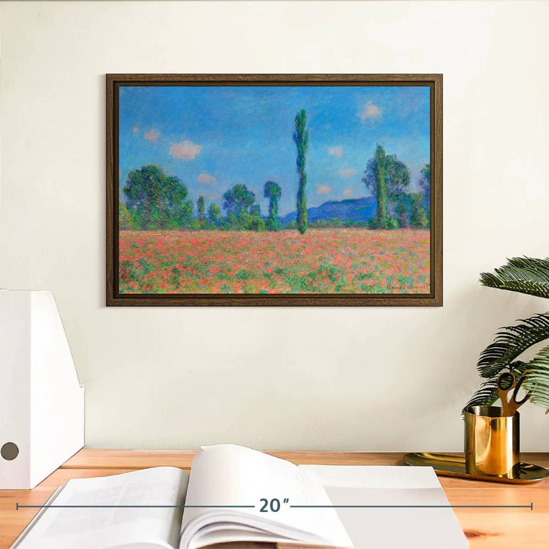 Champ de coquelicots, Giverny, 1891, 13 po x 9 po, Cadre flottant en noyer