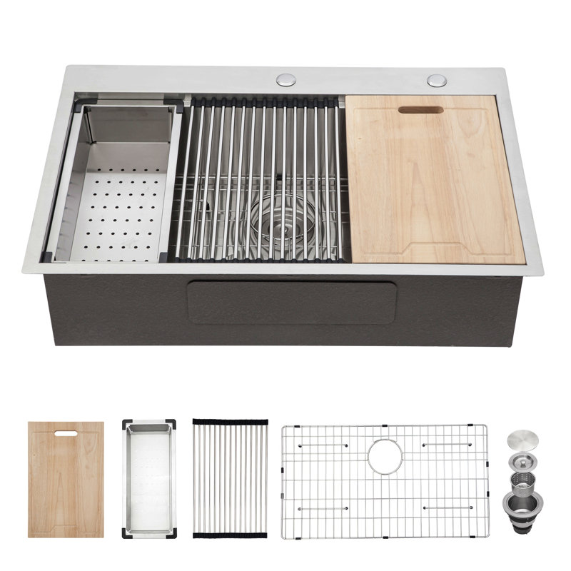 Évier de cuisine encastré 33 po - Évier de cuisine encastré 33 po x 22 po en acier inoxydable à cuve simple de calibre 16