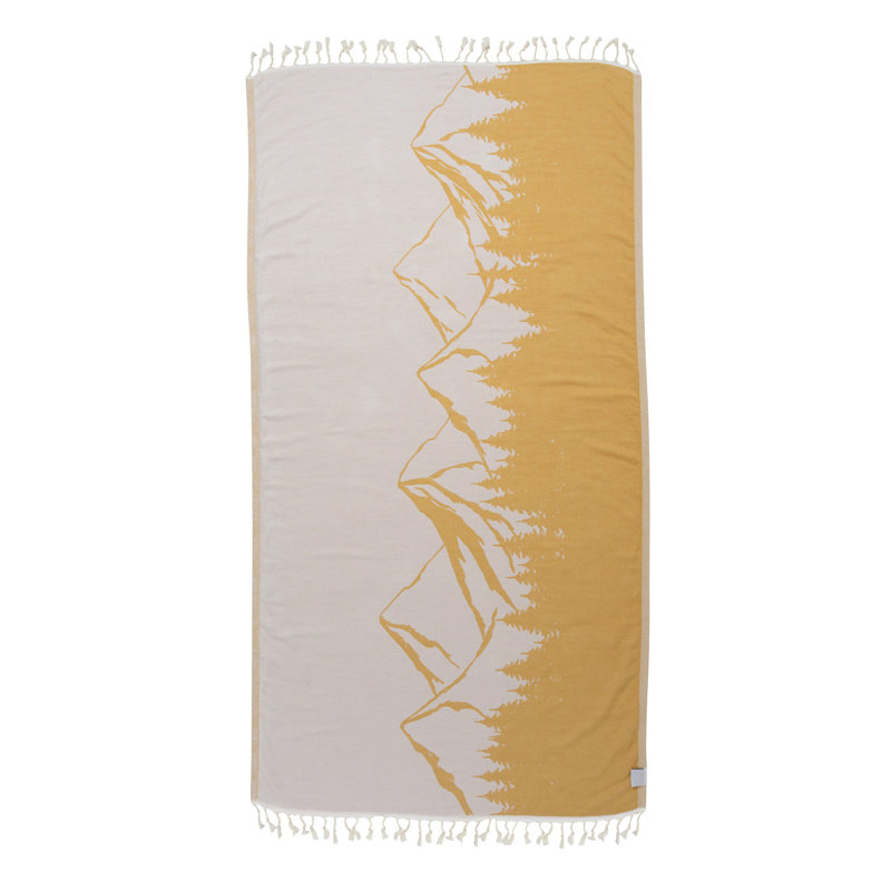 Chanyah Soft Organic Cotton Mountain Print Turkish Towel, Sand Resistant Beach Peshtemal, Thin & Absorbent, 66” x 36”, Yellow