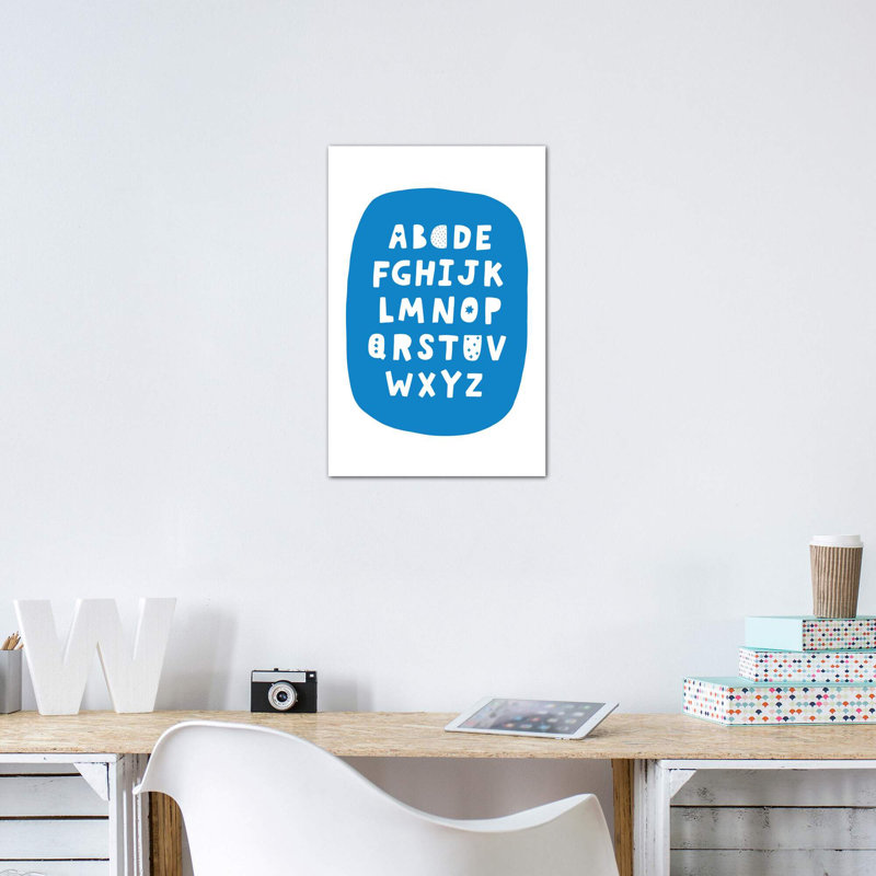 ABC Blue Bubble - impression d'art textuel, Pas de tapis, Toile tendue, H 40 po x l 26 po x P 1,5 po