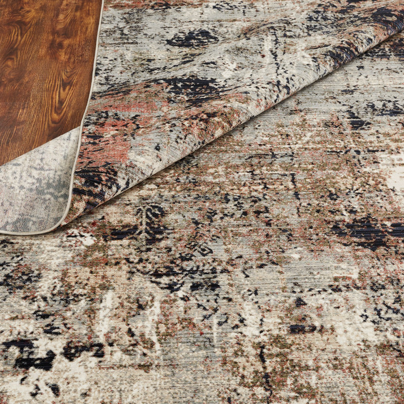 Lightner Abstract Area Rug in Ivory/Gray, Rectangle 5'2" x 7'8"