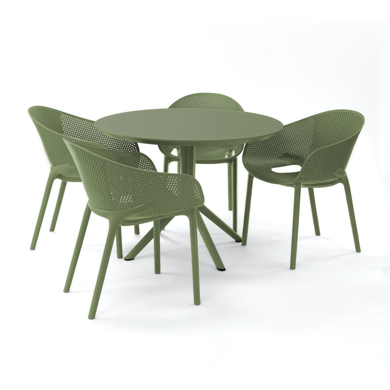 Farrah Sky Armchair 4 Person Dining Set, Olive Green