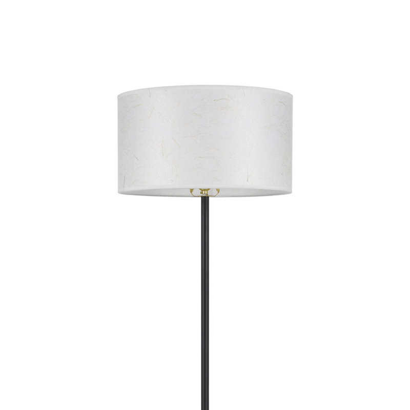 Avira 61 Inch Floor Lamp, String Pattern White Fabric Shade, Black Metal, White