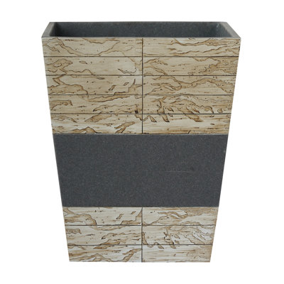 Poubelle en ciment, capacité de 7 pintes, base carrée de 8 po, finition polie beige et grise pour salle de bain ou bureau
