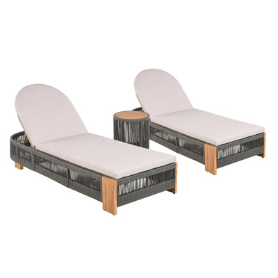 Yenings Patio Adjustable Woven Rope Chaise Lounge With Side Table & Cushions by Ebern Designs