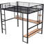 Lit mezzanine double noir avec bureau et tablettes allongés - Solution ergonomique de mobilier de bureau à domicile