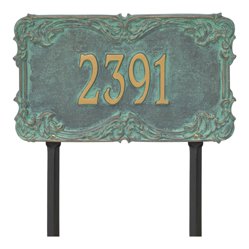 Signature Series 1-Line Lawn Address Sign, Verdigris, Bronze, Yes