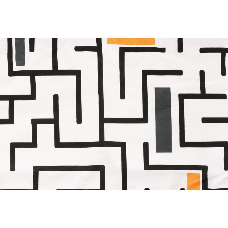 Ensemble de housse de couette 100% coton blanc / noir / orange, Housse de couette double + 2 taies d'oreiller stan
