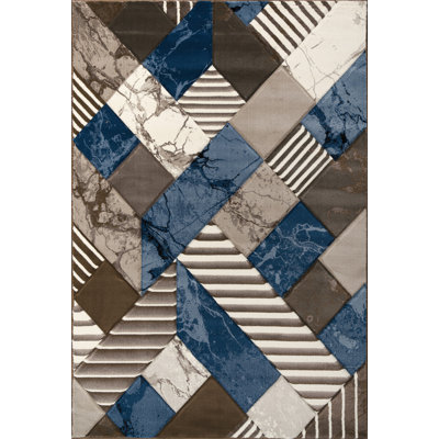 Tapis carré abstrait bleu / brun Genissa