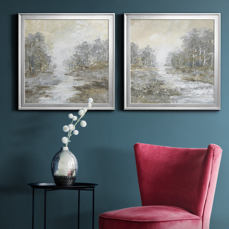 «Babbler Brook I», ensemble de 2 peintures sur toile encadrées, H 17,5 po x l 35 po x P 1,5 po, Argent