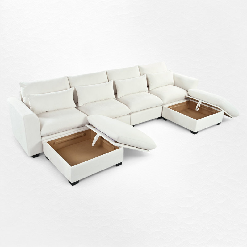Canapé modulaire 6 pièces rembourré, Mélange de polyester / lin beige
