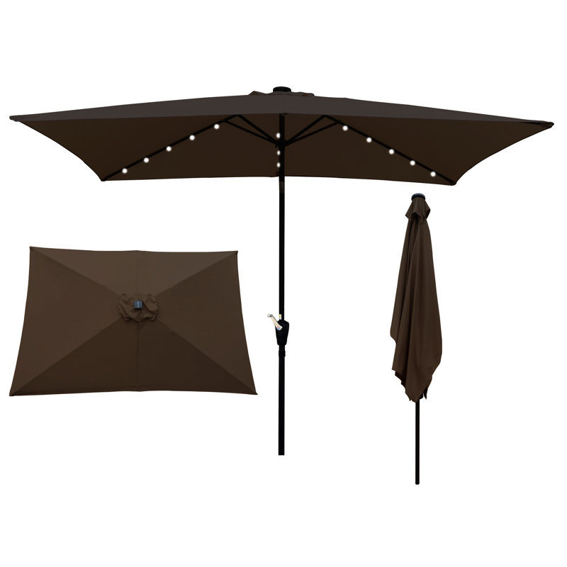 Parasol de marché rectangulaire 10 pi x 6,5 pi avec lumières solaires, manivelle et inclinaison faciles, pour terrasse, piscine extérieure protégée, actionné, fonction d'inclinaison, jardin, piscine