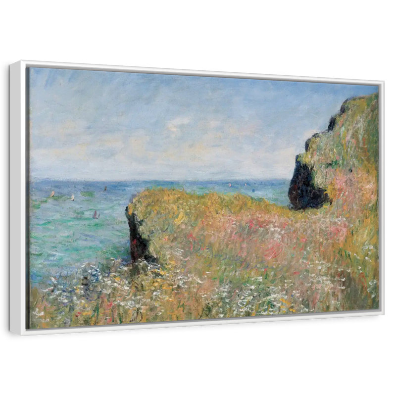 Bord de la falaise Pourville, Cadre flottant blanc, 25 po x 17 po