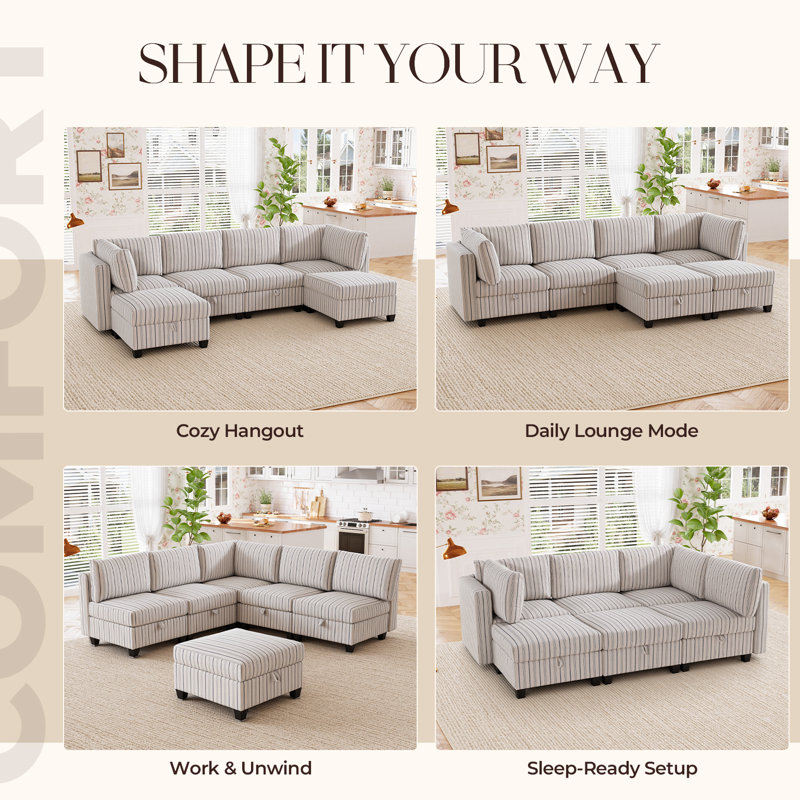 125" Oversized Modular 6 Seater Sofa with Removable Cover and Storage, Convertible U, L-Shaped Sofa