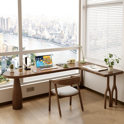 Bureau en bois massif en forme de L