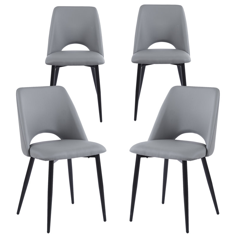 Crownover Dandridge Leonteen Side Chair, Upholstered Cushion Padded Curved Leather Backrest & Seat w/Metal Legs, Gray