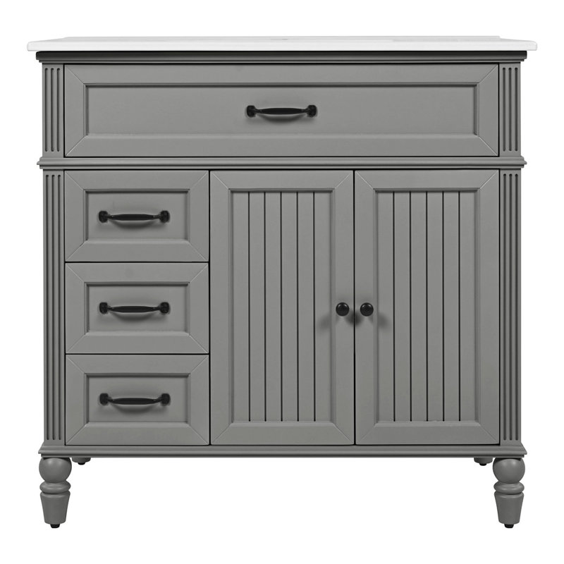 Meuble-lavabo 36 po avec lavabo, armoire de salle de bain avec tiroirs, structure solide et panneau de fibres à densité moyenne, un paquet