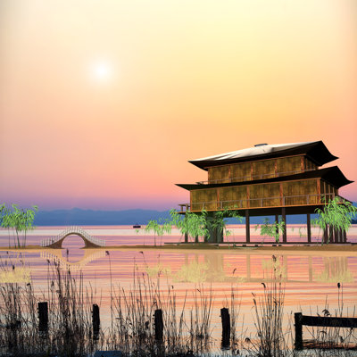 Tamura Chinese Landscape - Wrapped Canvas Print