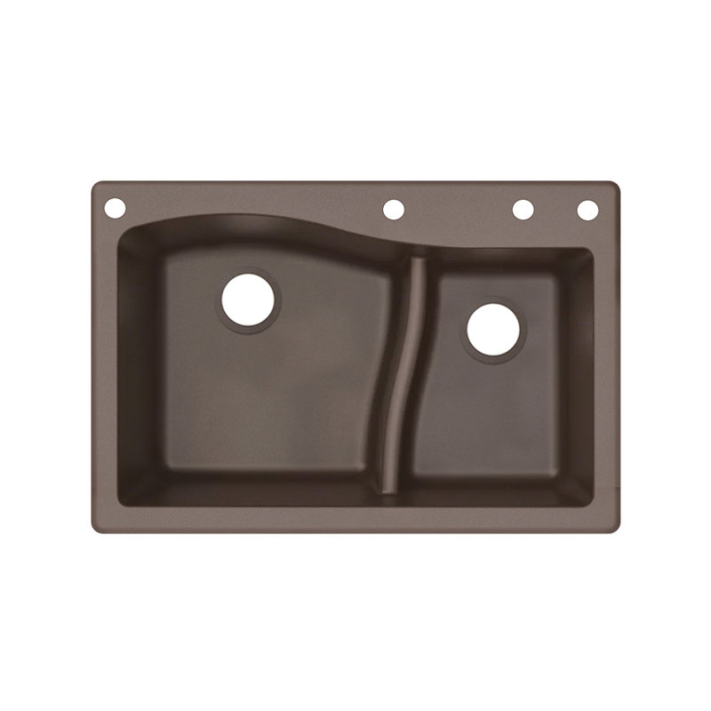 Aversa 33'' L Double Bowl Granite Kitchen Sink, Espresso, 4-BADE Hole