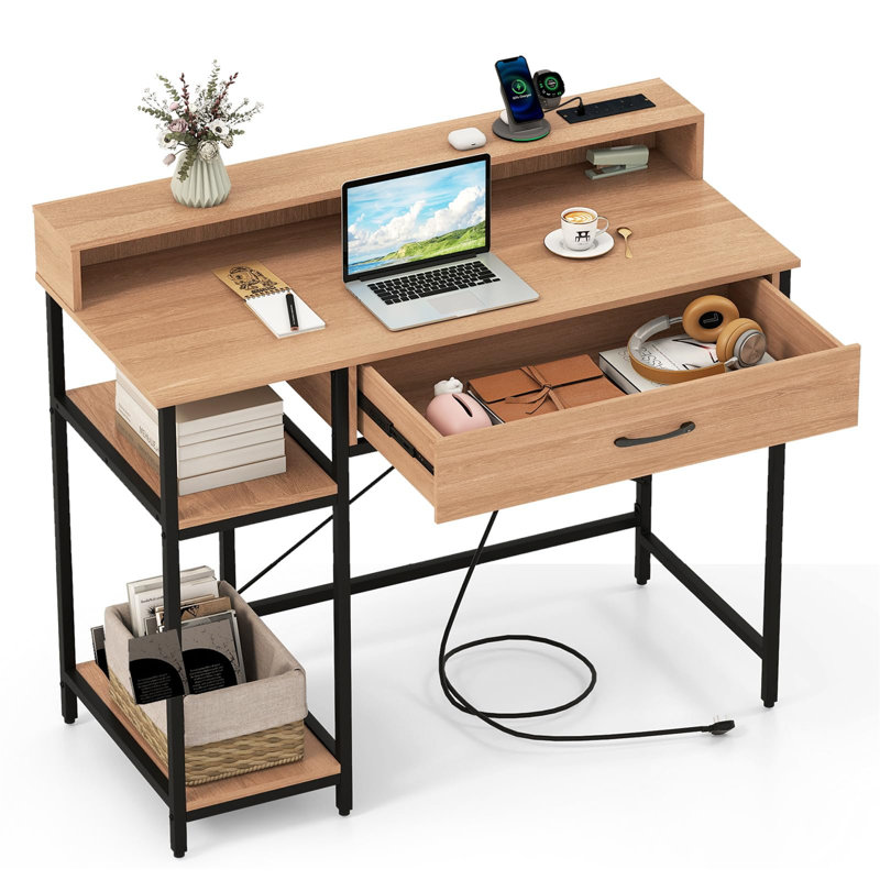 Metal Base Computer Desk, Natural