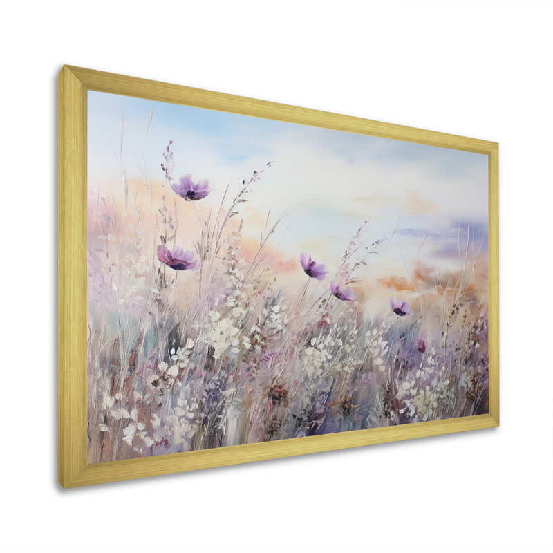 Impression sur toile encadrée Minimal Purple Herbs Country - Flowers, H 24 po x l 32 po, Cadre photo unique, Doré