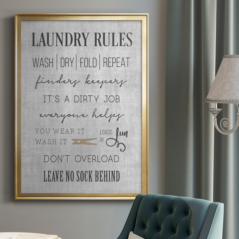 «Neutral Laundry Rules», reproduction encadrée de qualité supérieure - prête à être suspendue, Or