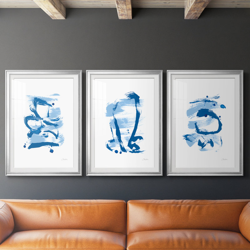 Blue Breeze I - reproduction encadrée sur mesure de qualité supérieure mate - 3 pièces, H 21 po x l 30 po, Argent argent