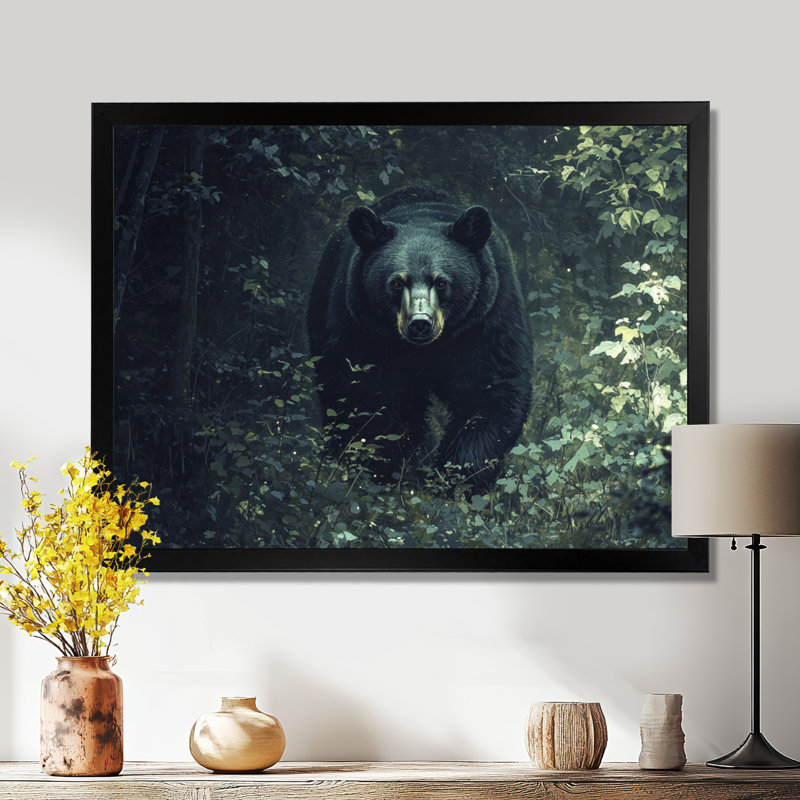 Ours noir, foyer dans la forêt I - ours, art mural, Cadre simple, Noir, H 12 po x l 20 po