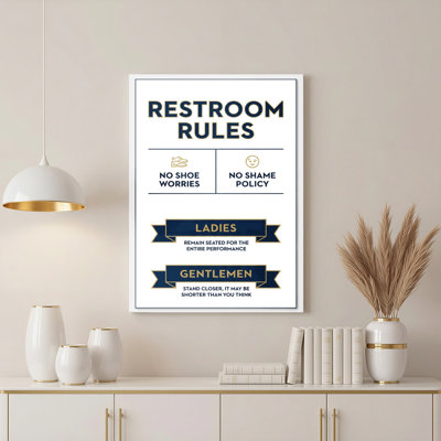 «Restroom Rules Humor», reproduction d'art sur toile tendue sur toile, ensemble de 1 pour décor de salle de bain