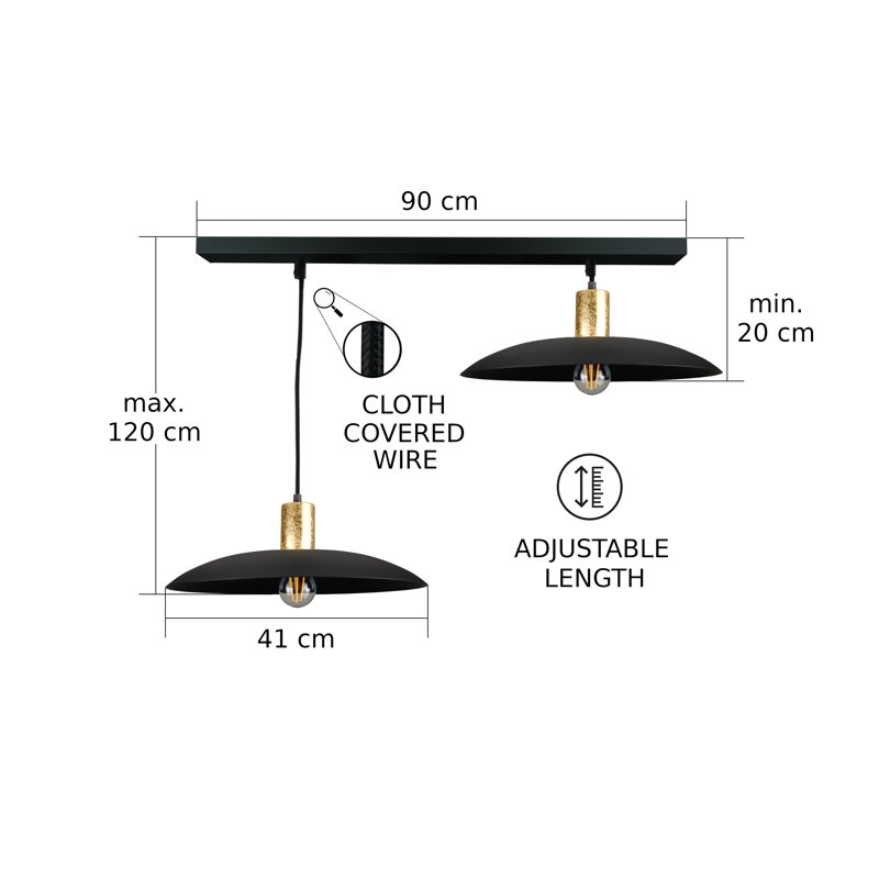 2 - Light Matte Black Dome Pendant, Black