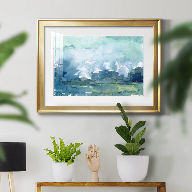 Pluie lointaine - Peinture encadrée, Cadre doré, H 18,5 po x l 24,5 po x P 1,5 po