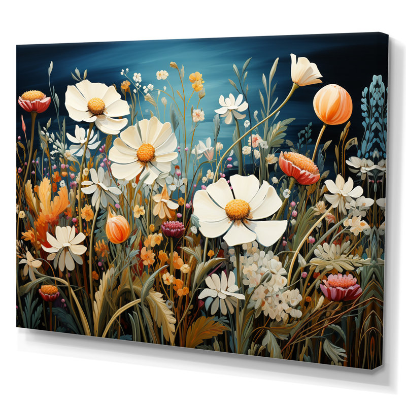 Symphonie florale blanche sur toile, H 16 po x l 32 po x P 1 po, Toile tendue