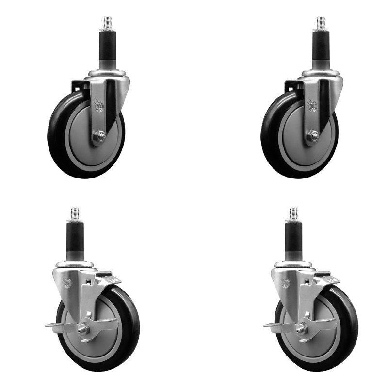 Ensemble de roulettes extensibles en poly pivotant 1 1/8 pouce 2 freins SCC