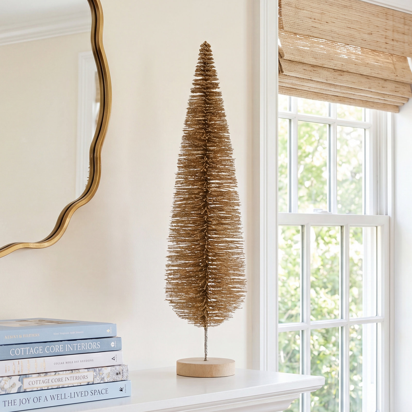 Glitter Bottlebrush Tabletop Tree, 15" H x 3.75" W x 3.75" D
