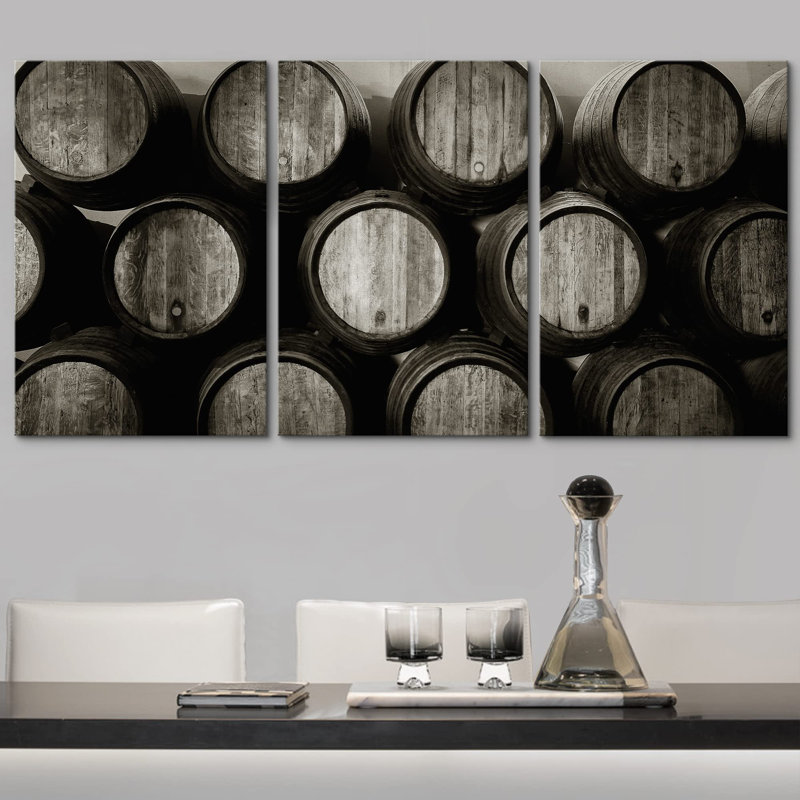Rétro rétro bichromie européenne vin tonneaux boissons et cocktails nourriture photographie décor rustique, Toile tendue