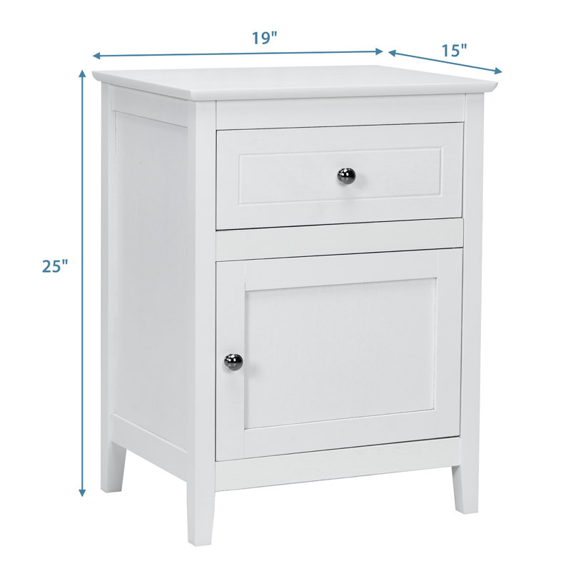 Bourrache Wooden Nightstand with Drawer and Cabinet, White