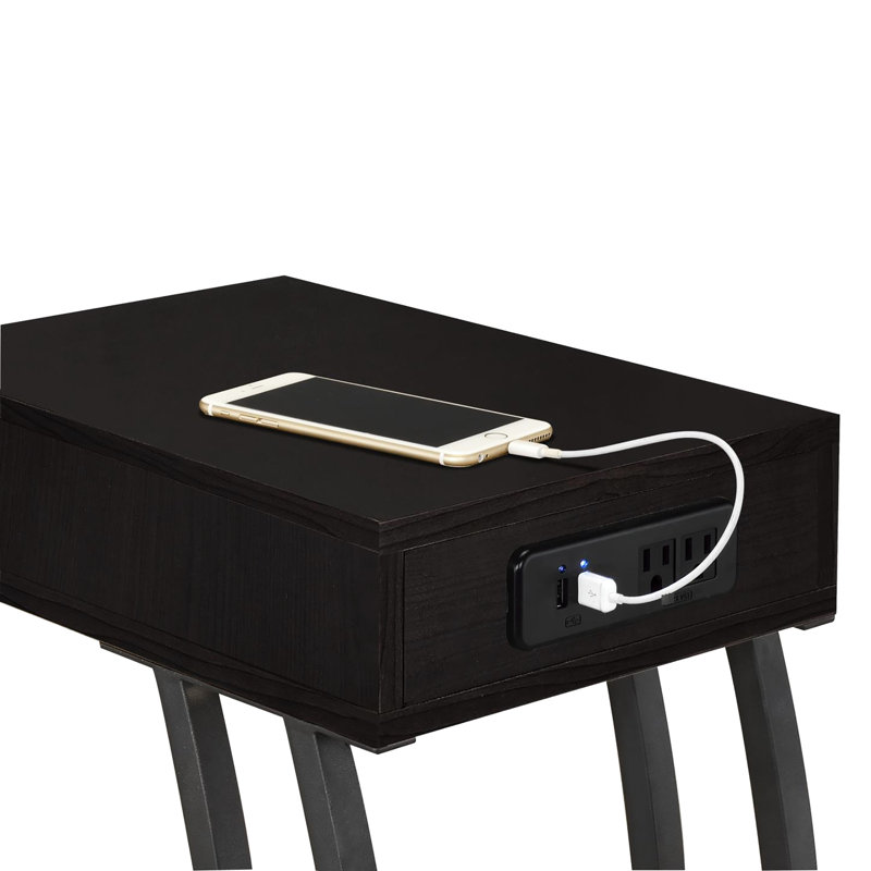 Table d'appoint rectangulaire en cappuccino avec options d'alimentation et de rangement, Noir