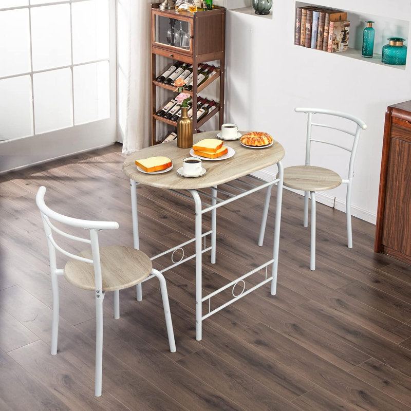 Ensemble repas pour 2 personnes Keiundra, Blanc, Beige / Blanc, Chêne clair blanc