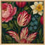 Arrangement floral de tulipes rouges et pivoines rouges rétro - impression sur toile encadrée-826772201-826772205