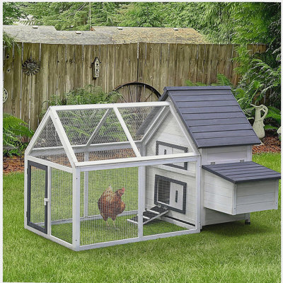 Poulailler 65 po en bois avec couloir détachable, poule de poulailler en plein air avec nichoir, plateau amovible, perchoirs, rampe, pour jardin
