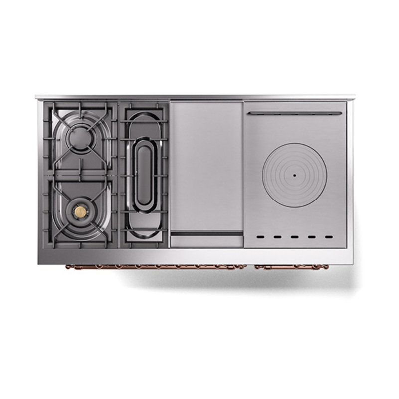 ILVE Nostalgie II Noblesse 48 in Dual Fuel Range, 5 Burner, Griddle, Frenchtop, Blue Gray/Copper, Natural Gas