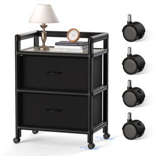 26-inch-tall nightstand with 2 drawers, smooth-rolling casters for easy movement, and a durable aluminum frame; bedroom nightstand