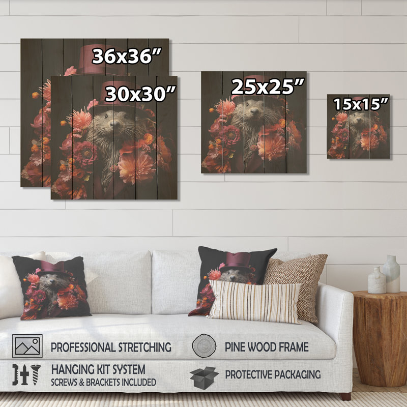 Autumn Beaver Wonders II - animaux sur bois, H 25 po x l 25 po
