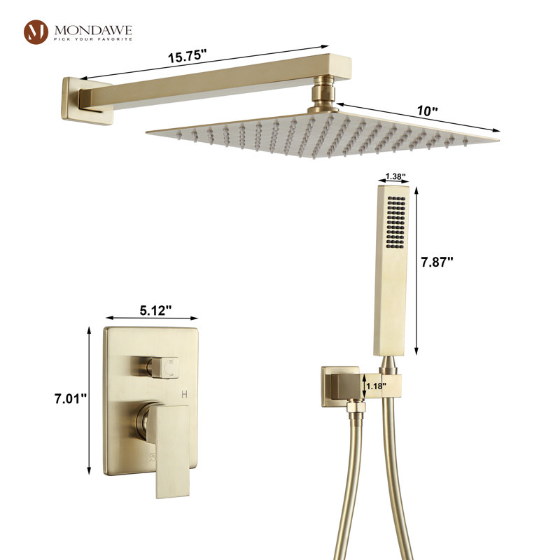 Calder Complete Shower System with Rough in-Valve, PVD Brush Gold