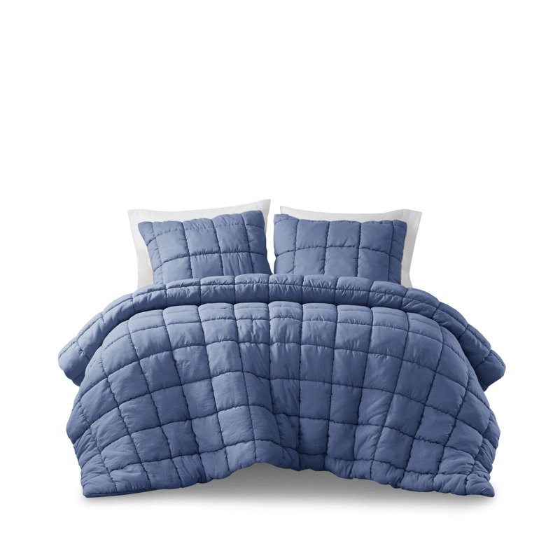Ensemble d'édredon en duvet Dream Puff, Édredon double / grand + 2 taies décoratives sta, Bleu marine