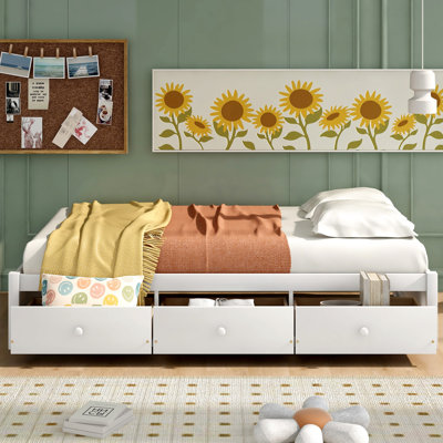 3 lits plateforme simple en bois massif - blanc pour un espace de vie confortable avec 3 tiroirs et une chambre douillette