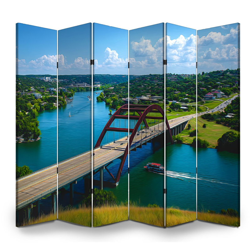 Cloison pliante 6 panneaux paravent Royal Vivid pont coloré Austin Texas paysage toile séparateur de pièce cloison de protection autoportante cloison d'intimité
